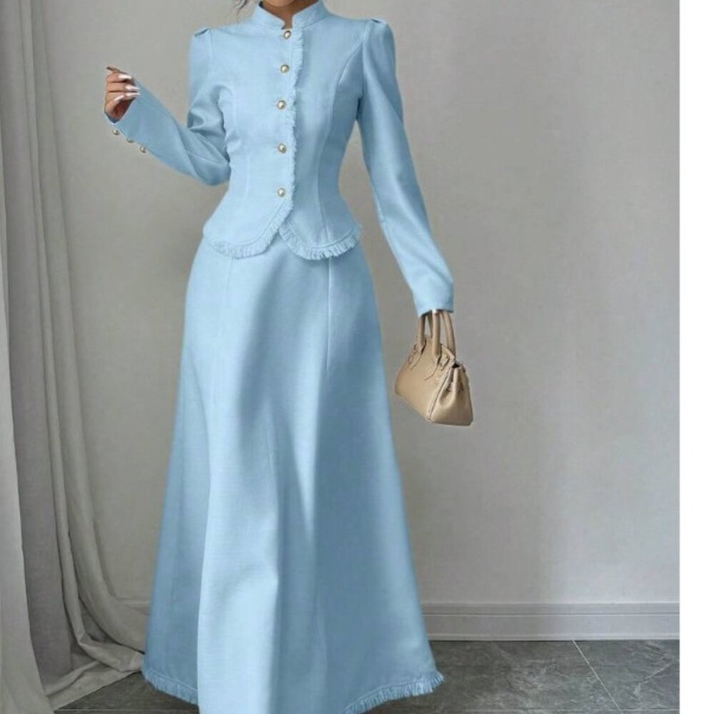 Fringe Trim Jacket And Skirt Set